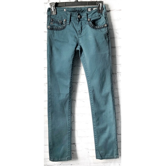 SOLD Miss Me Girls Dark Teal Skinny Jeans Size 14 - Picture 2 of 8